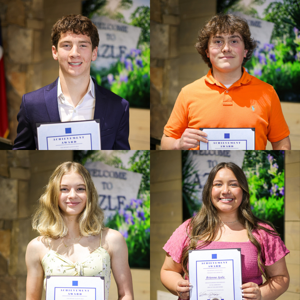 4 Azle High School seniors with their Rotary certificates.