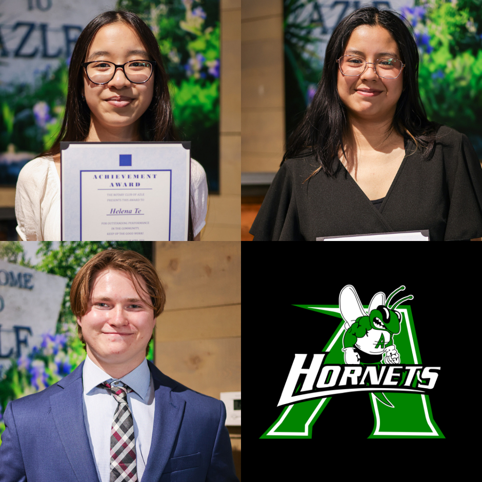 Students recognized at April Rotary Luncheon: Alexia Alonso, Johnathon Bushong, and Helena Te