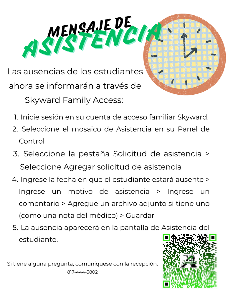 Attendance note upload graphic Spanish