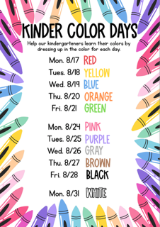 KIndergarten color days graphic