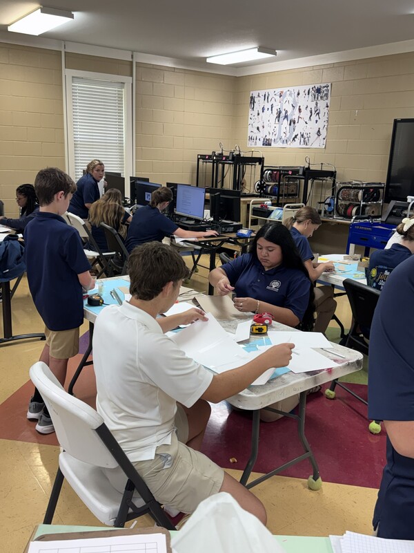 Students constructing model