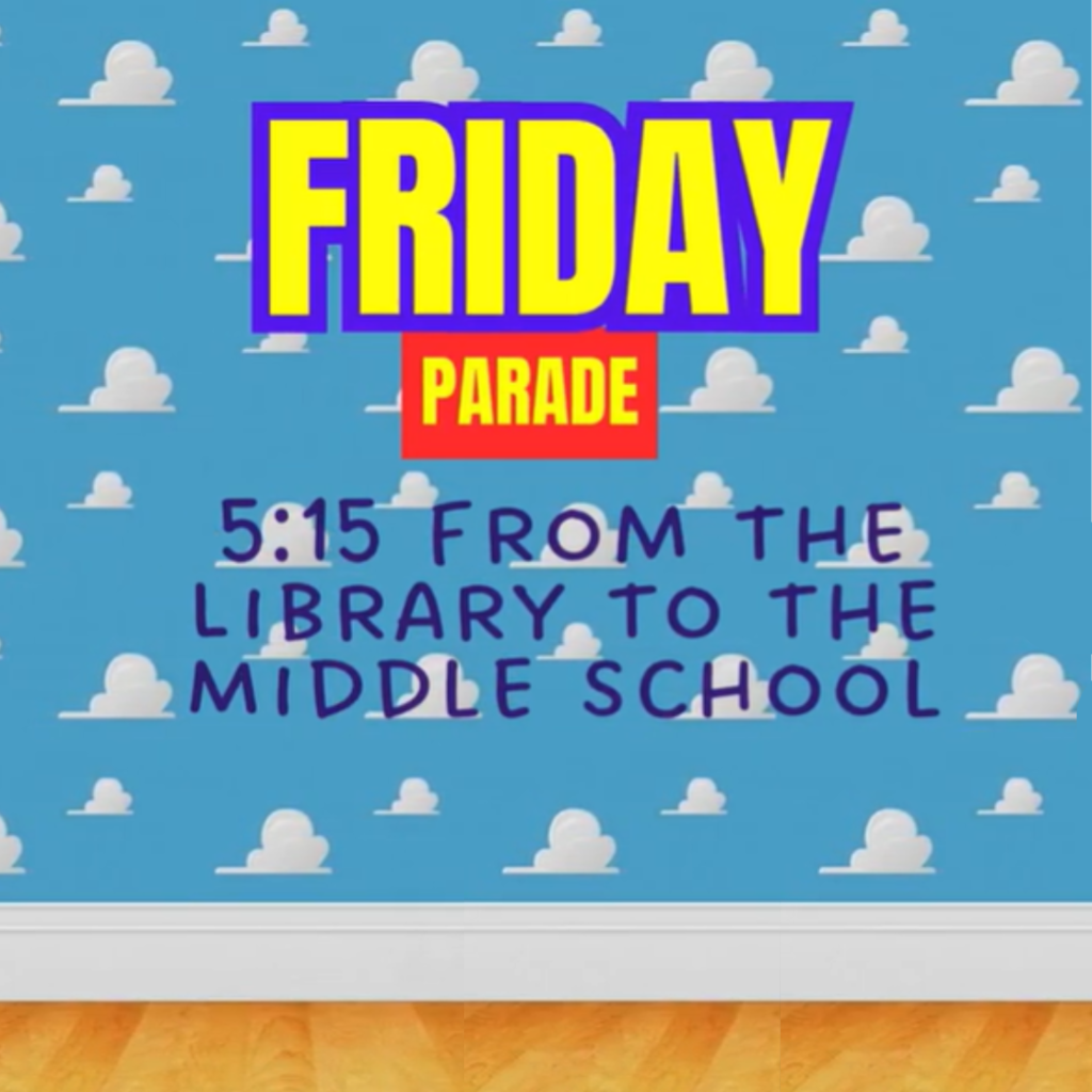 Homecoming Parade start time is 5:15 p.m. with cloud wallpaper in the background.