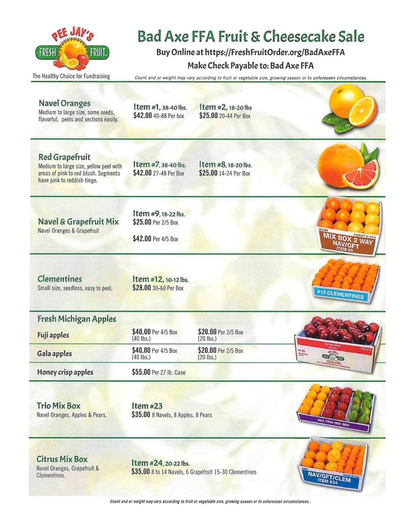 Bad Axe Fruit and Cheesecake Sale Sign