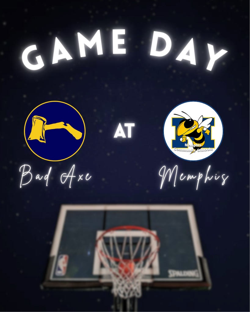 Basketball Hoop under the night sky that says, "Game Day" with the Hatchets v.s. Memphis logo