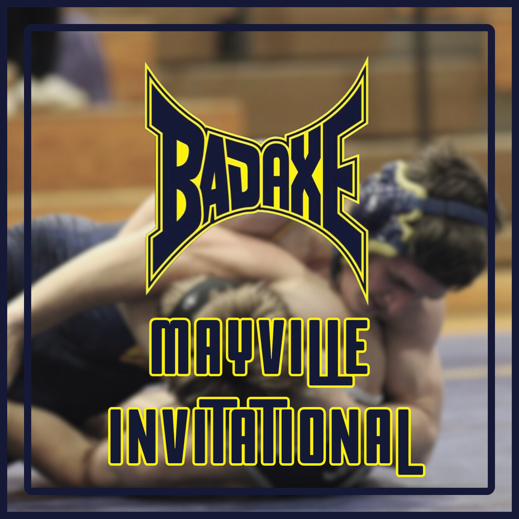 Picture of two guys wrestling, Bad Axe, Mayville Invitational