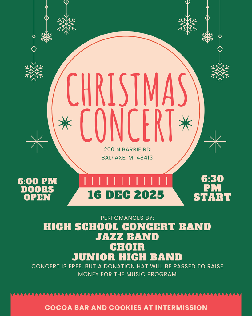 Pink & Green Snowglobe that says, "Dec. 16, 2025 Christmas Concert"