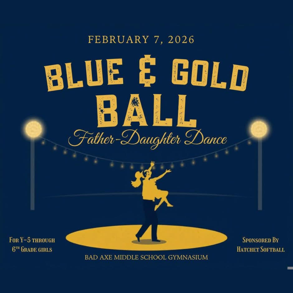 Silhouette of a father and daughter dancing at a school dance in navy and yellow colors. 