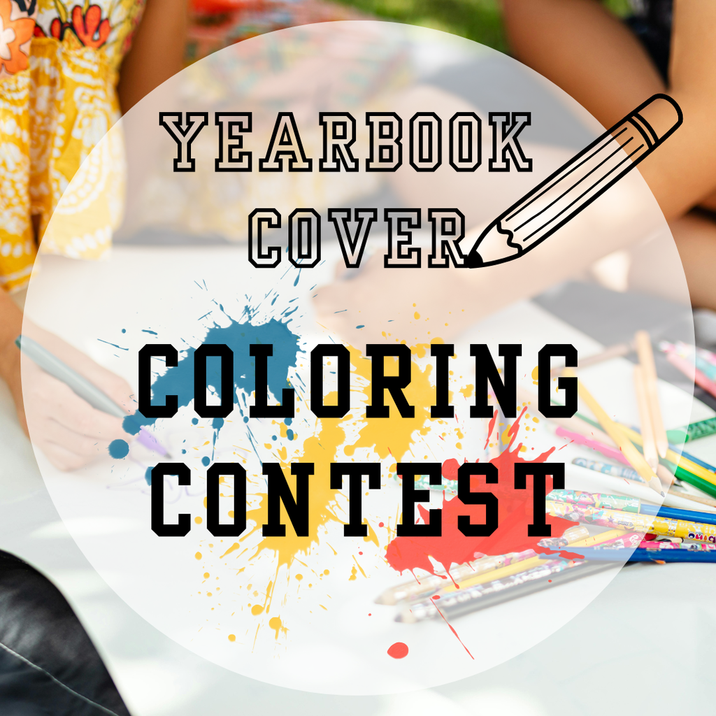 Art Supplies and sign that says, "Yearbook Cover Coloring Contest"