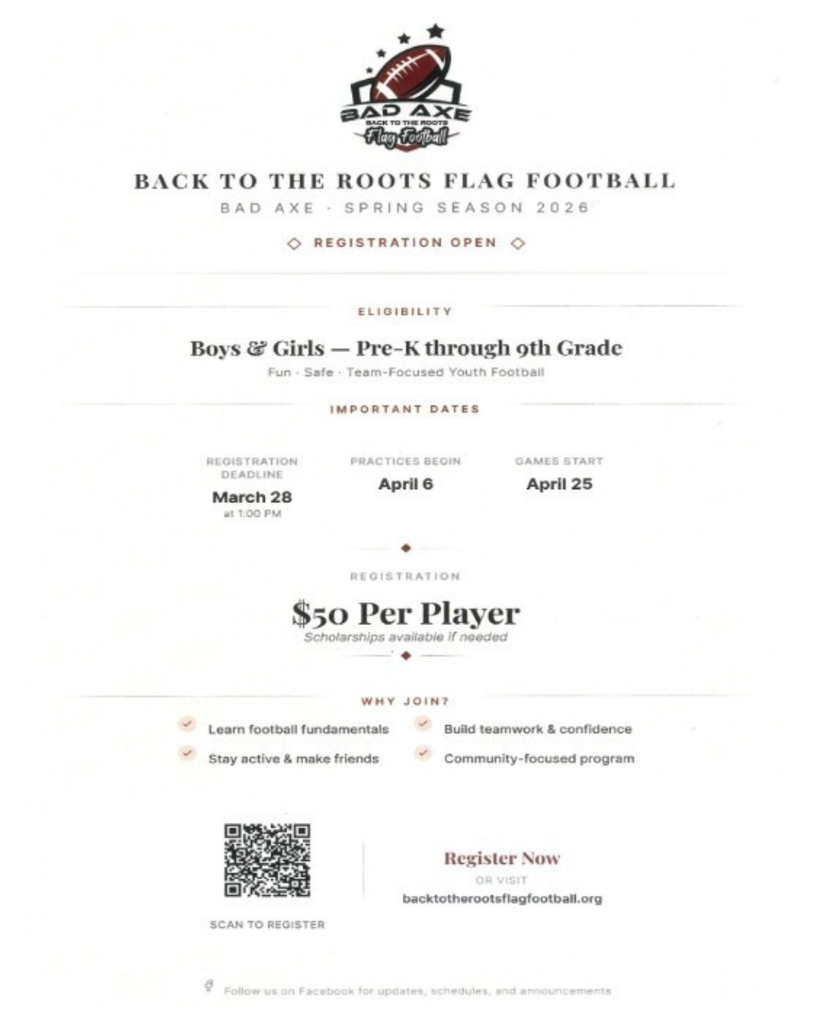 Poster, flag football league, Pre-k through 9th grade