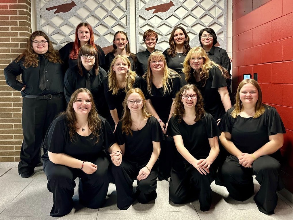 Bad Axe High School Choir Poses for a celebratory picture. 