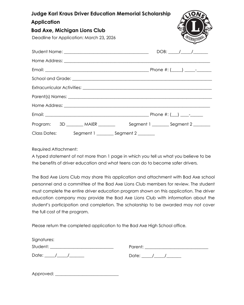 Judge Karl Krause Scholarship Application