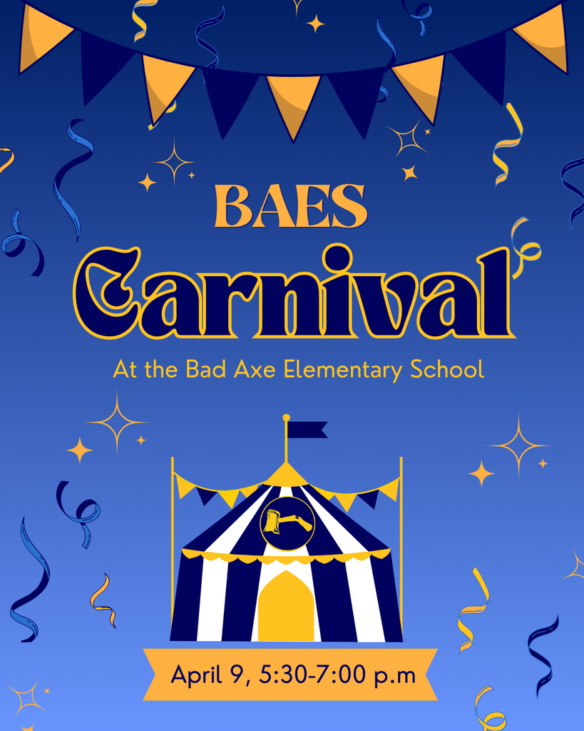 Bad Axe Elementary School Carnival with a carnival tent with the hatchet logo on it.