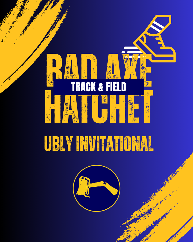 Bad Axe Hatchet Track & Field with picture of a running shoe & Hatchet logo.