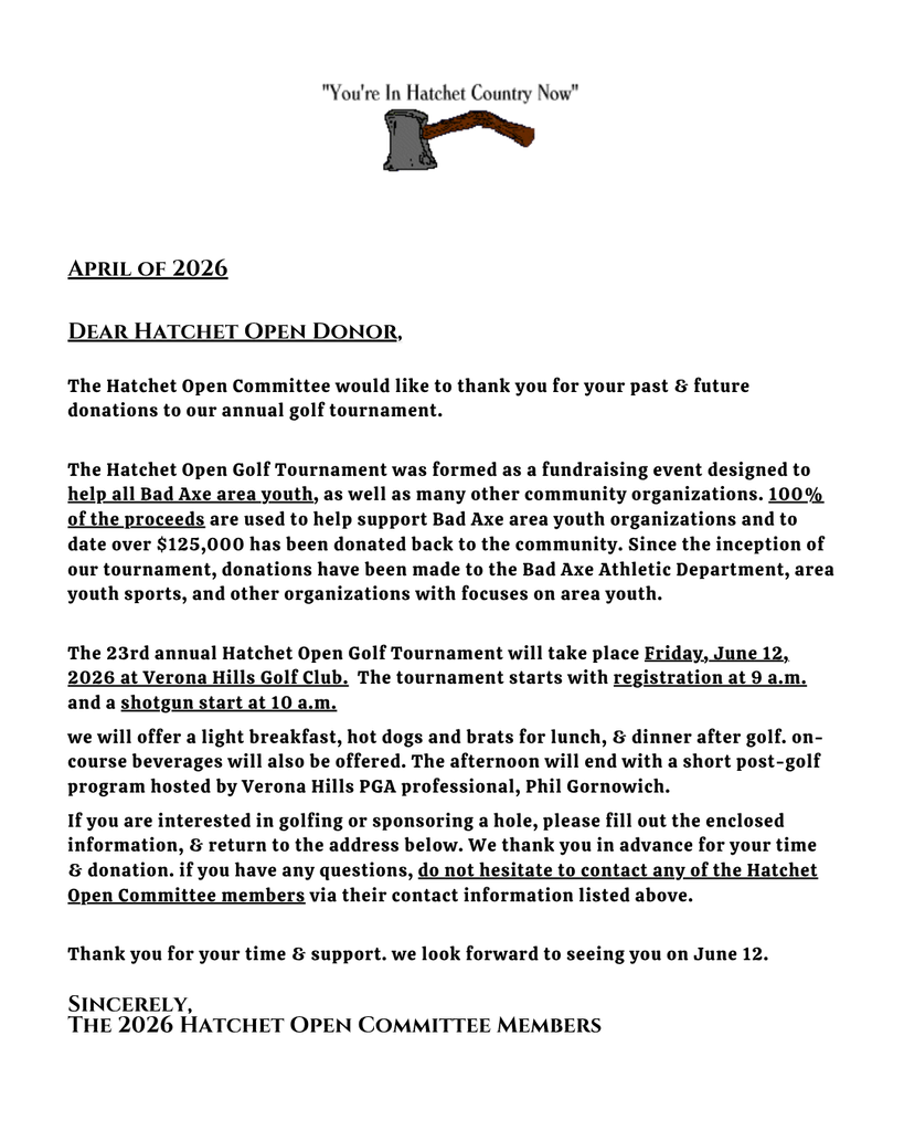 2026 Hatchet Open Golf Tournament