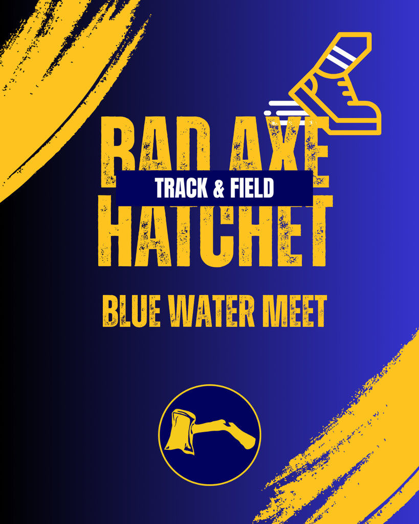 Bad Axe Hatchet Track & Field with picture of a running shoe & Hatchet logo.