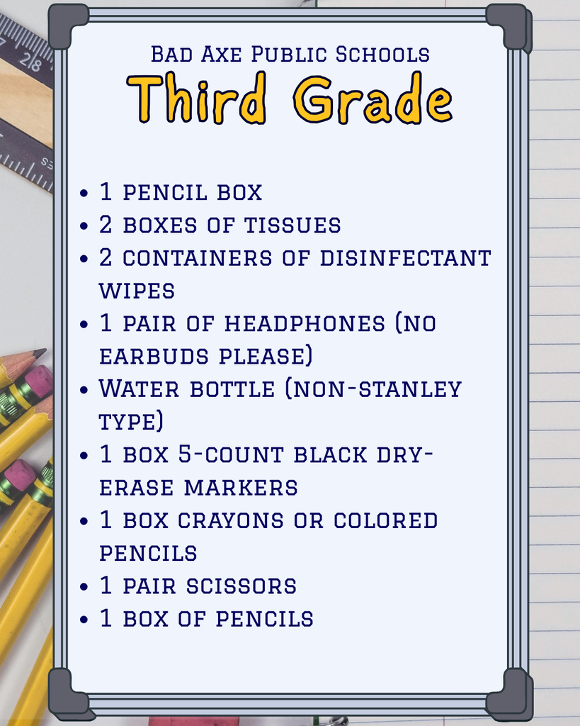 Bad Axe Public Schools Supply List 2025-2026