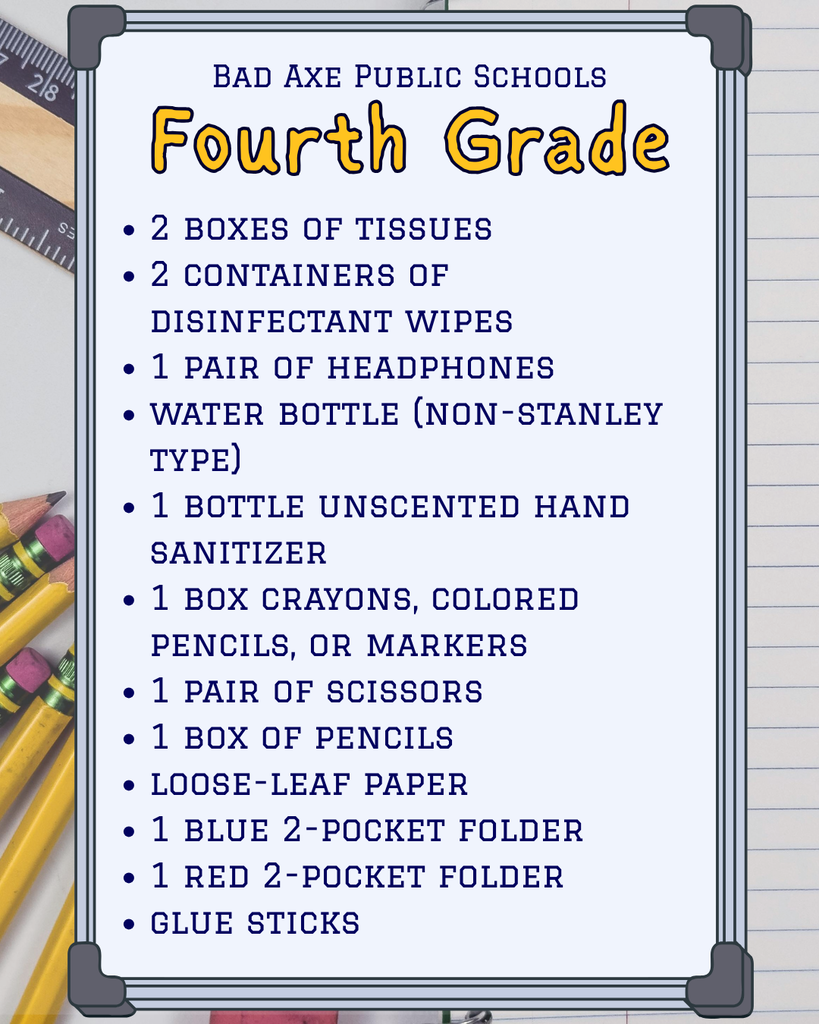 Bad Axe Public Schools Supply List 2025-2026