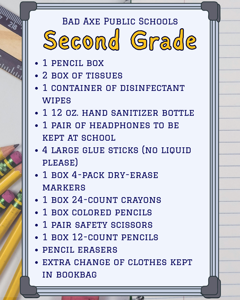 Bad Axe Public Schools Supply List 2025-2026