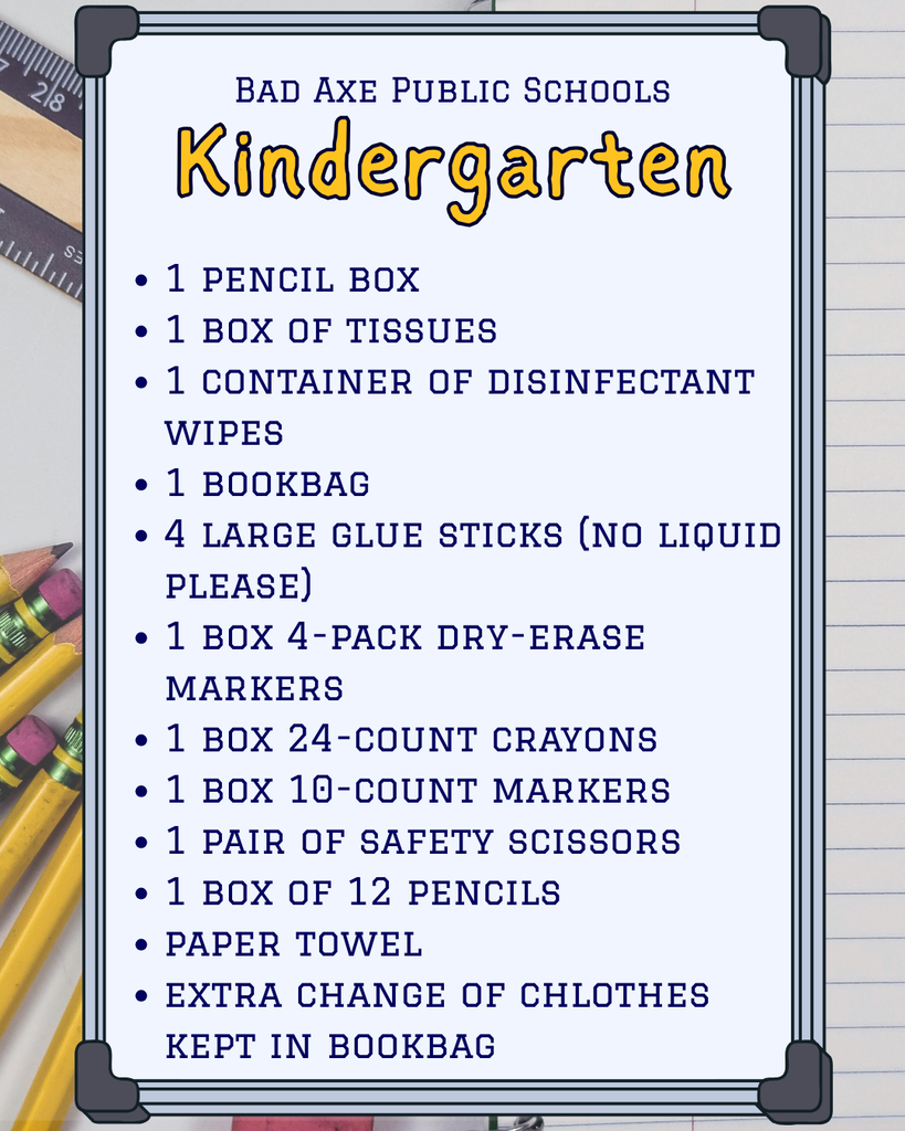 Bad Axe Public Schools Supply List 2025-2026