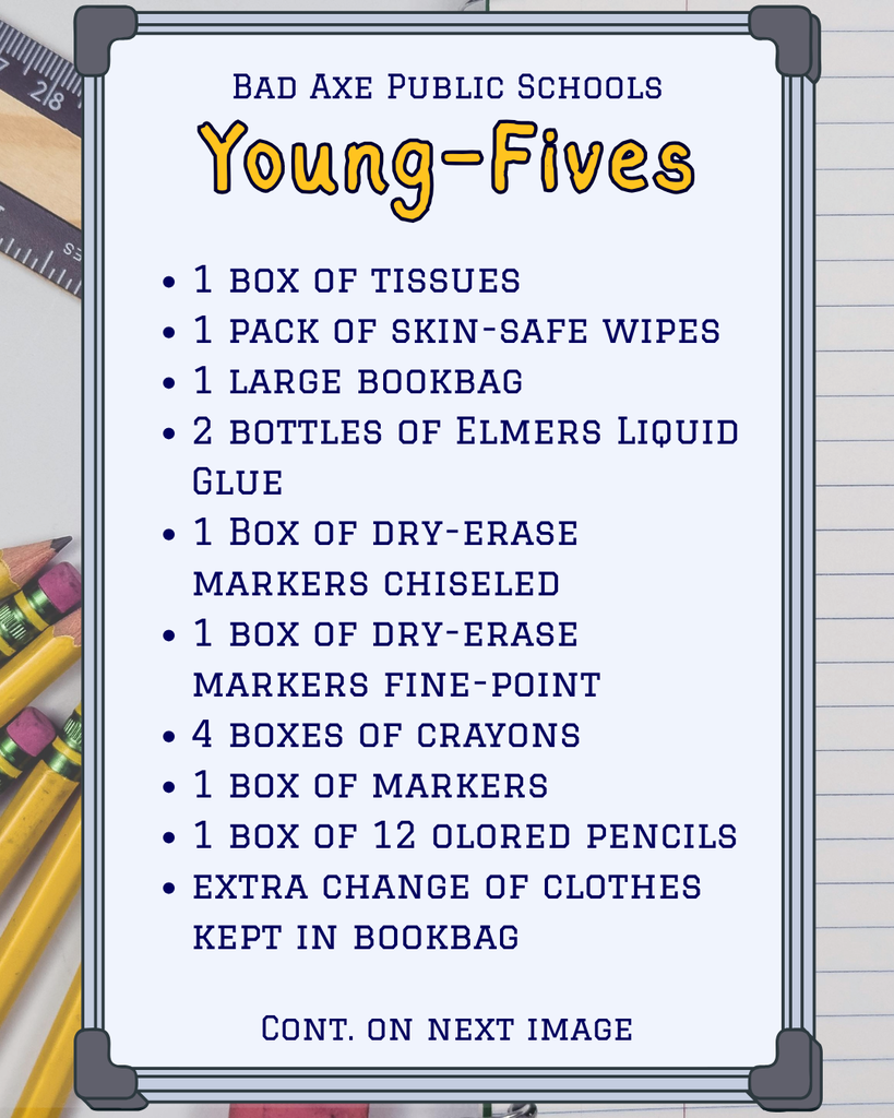 Bad Axe Public Schools Supply List 2025-2026