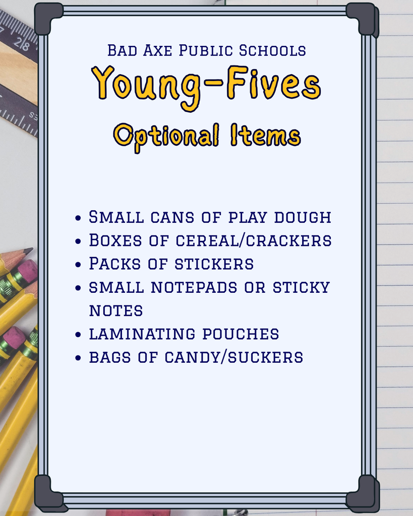 Bad Axe Public Schools Supply List 2025-2026