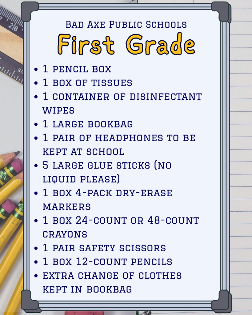 Bad Axe Public Schools Supply List 2025-2026