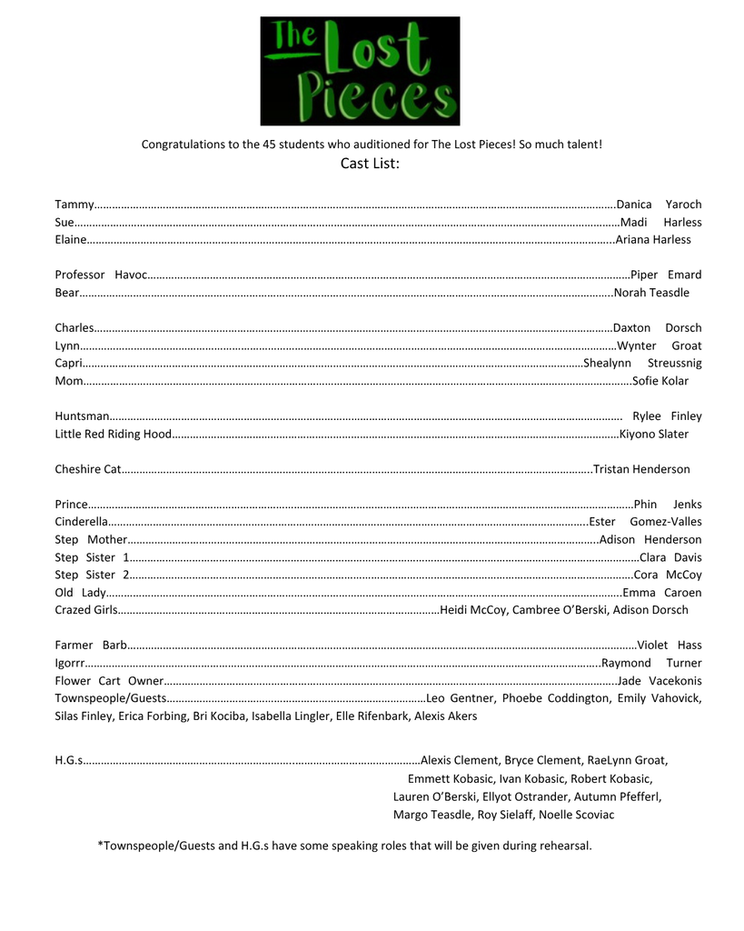 The Lost Pieces Cast List