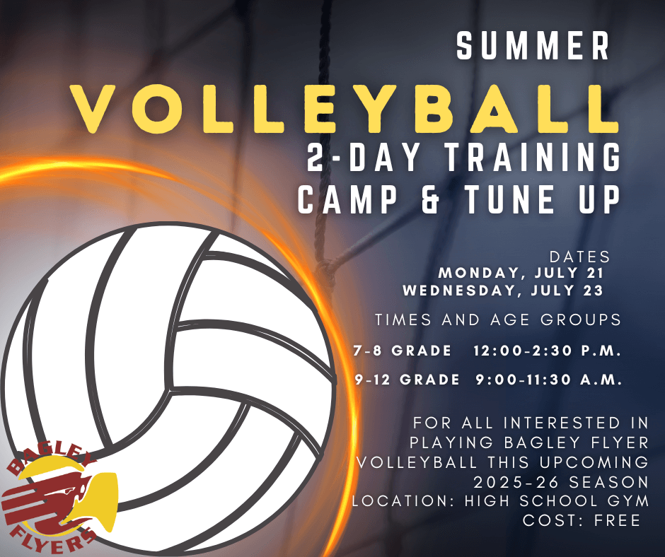 Volleyball training camp poster July 21 and July 23