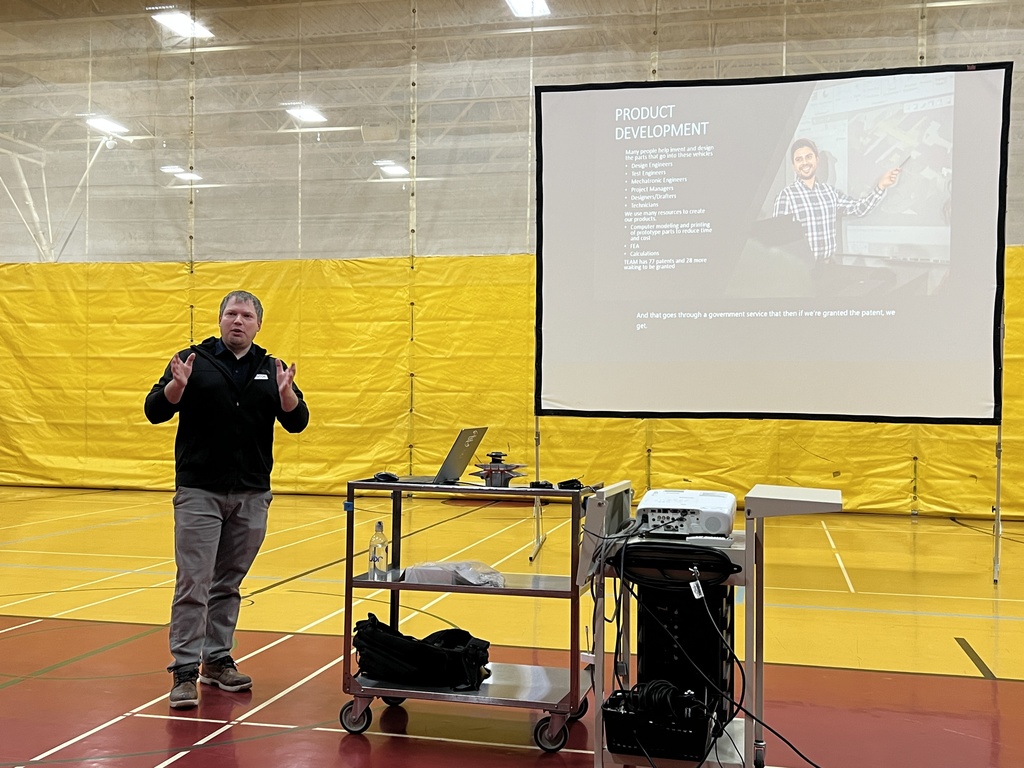 TEAM presenting to students.