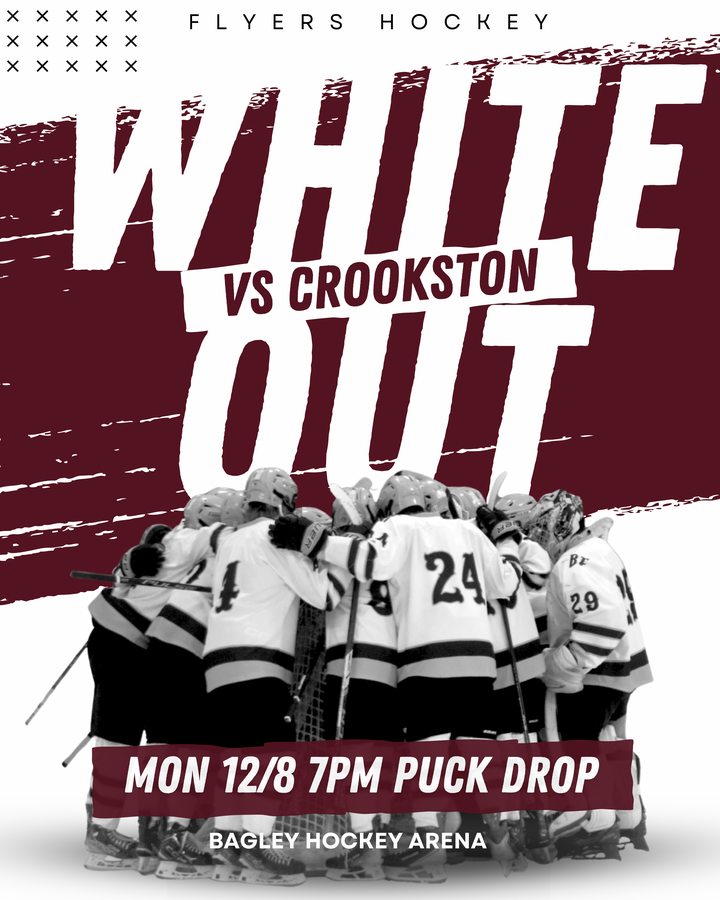White OUt hockey game Monday Dec. 8 at 7pm