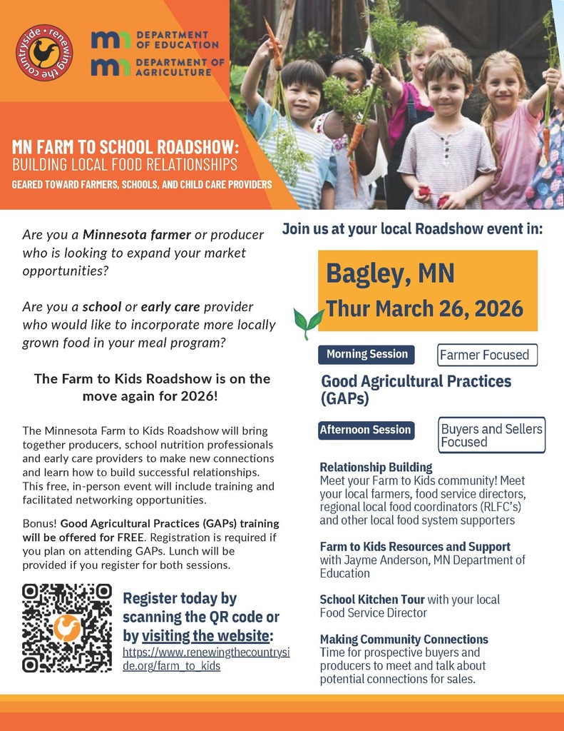 Bagley 2026 FARM TO KIDS ROADSHOW FLYER