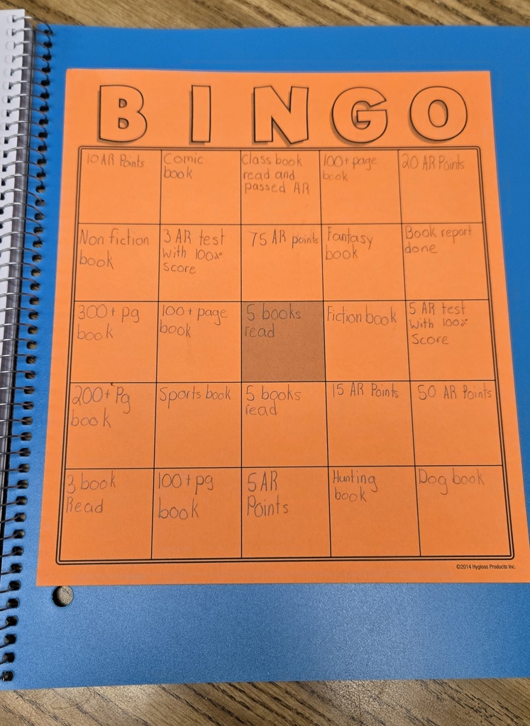 BINGO card for Reading Incentive