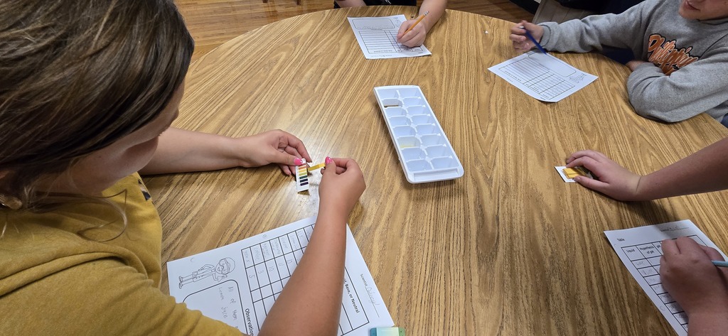 Students testing solutions for pH.