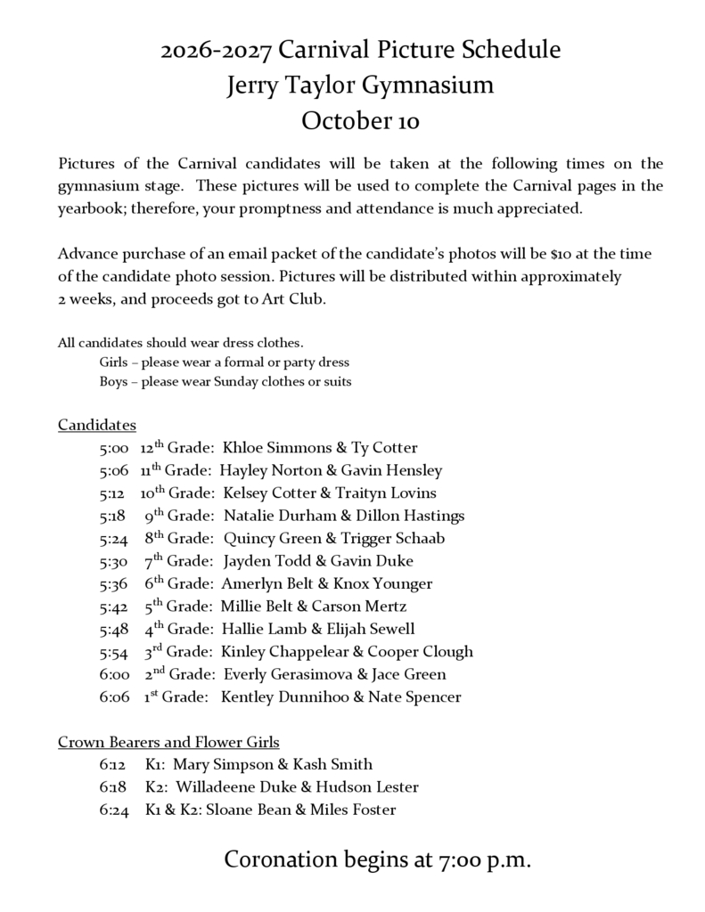 2026-2027 Carnival Picture Schedule