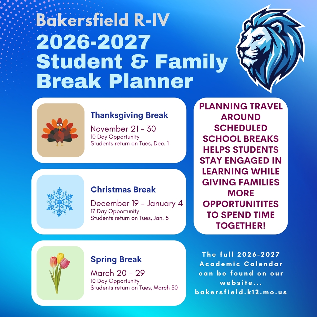 Infographic of when our instructional breaks are so parents can plan vacations