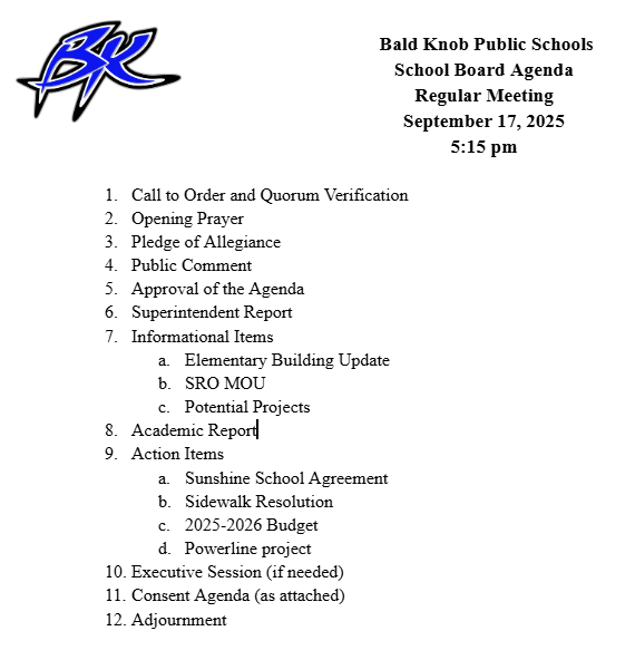 Board meeting agenda