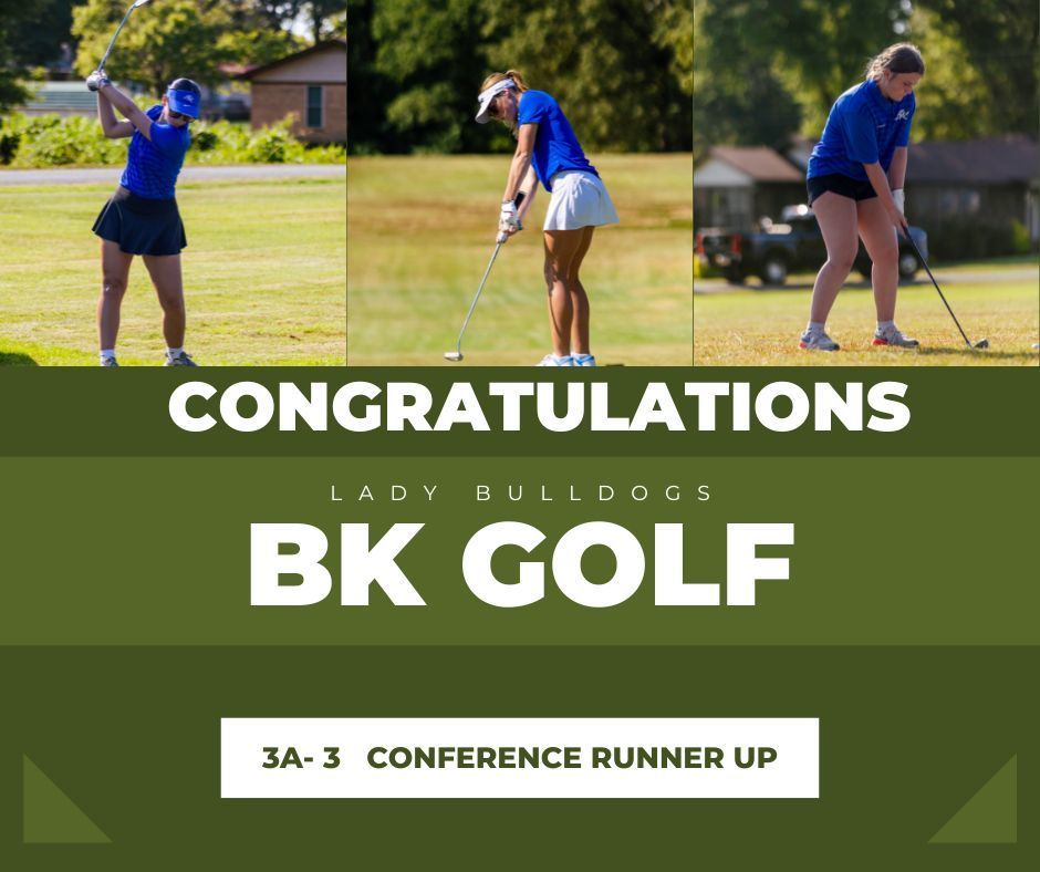 Congratulations to the Lady Bulldog Golf Team for securing 3A-3 Conference Runner Up. The Lady Bulldogs were able to push through the rain to secure the Runner Up title. With this honor they advance as a team to compete at the State Tournament on Monday at the Russellville Country Club. The team was lead today by Senior Drew Jackson who finished 4th individually. Go Dogs!