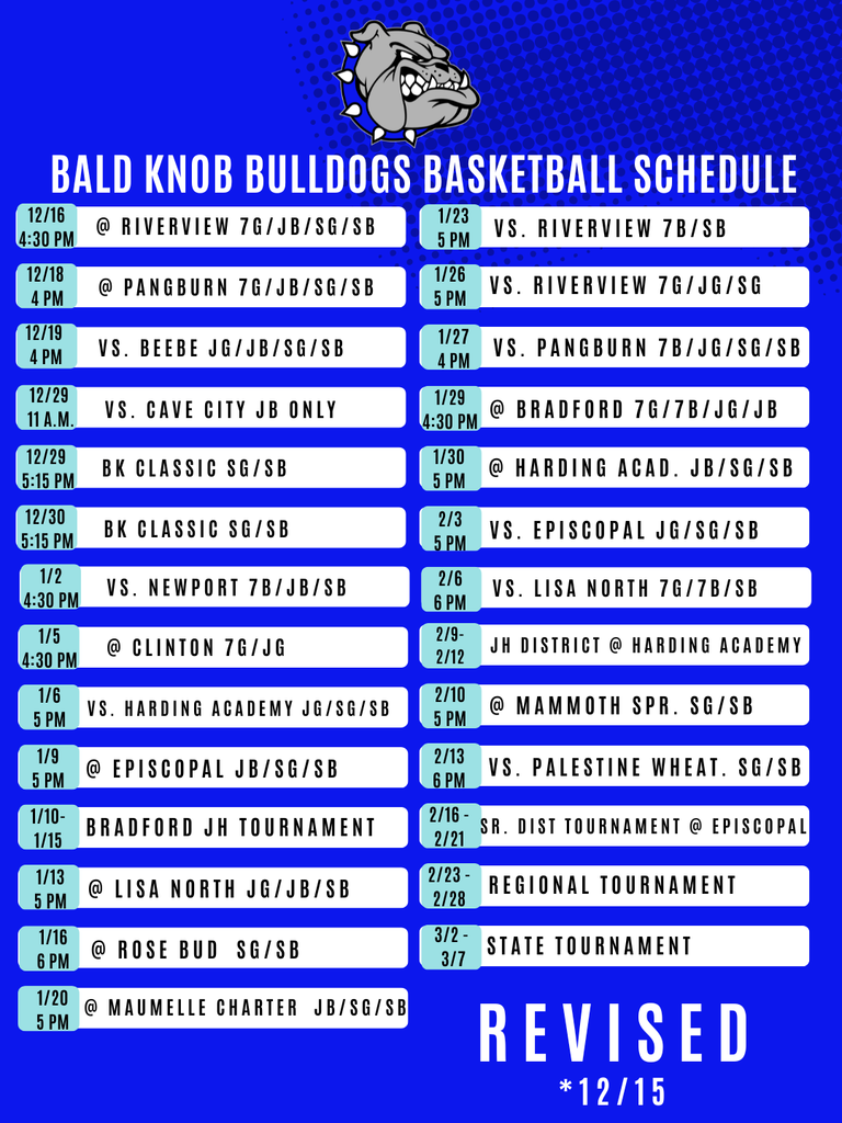 Revised Basketball schedule