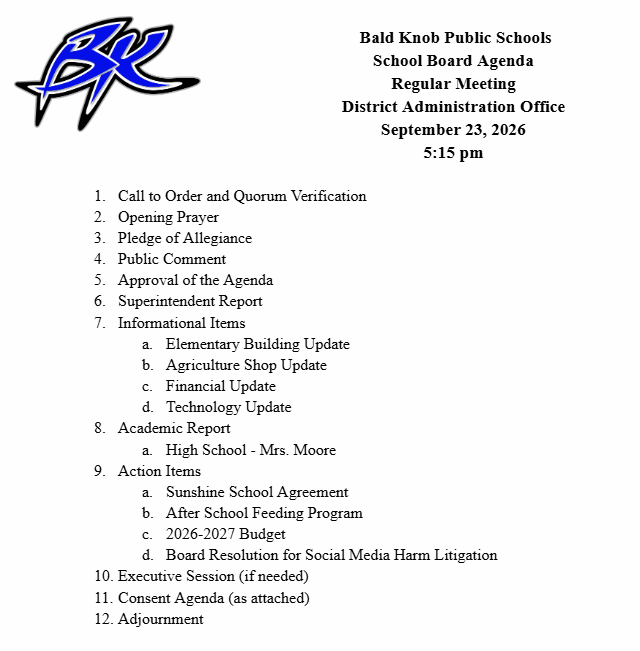 board agenda 9-23