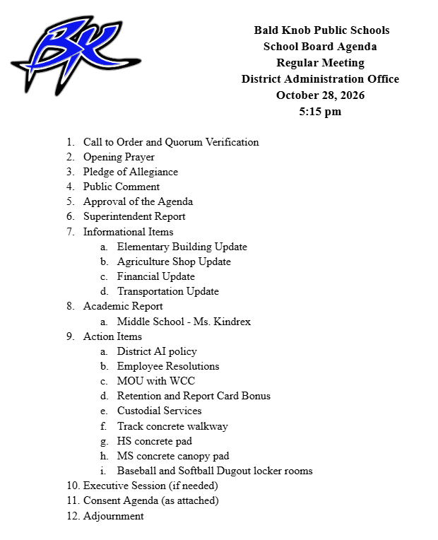 Oct board agenda