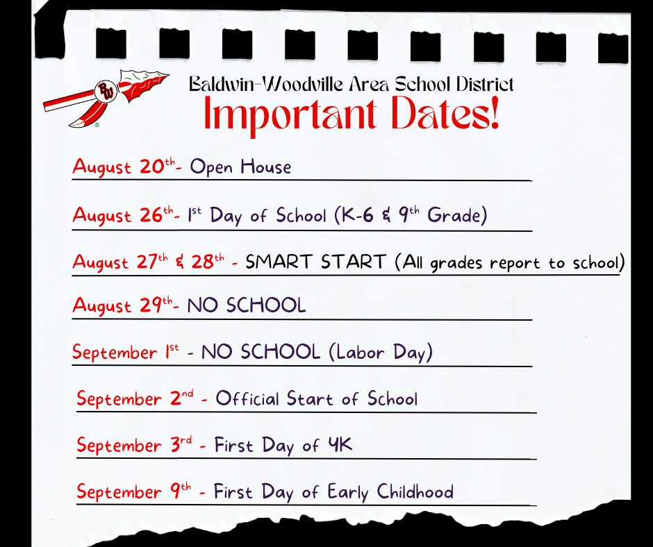 Listing of important dates in a notebook graphic