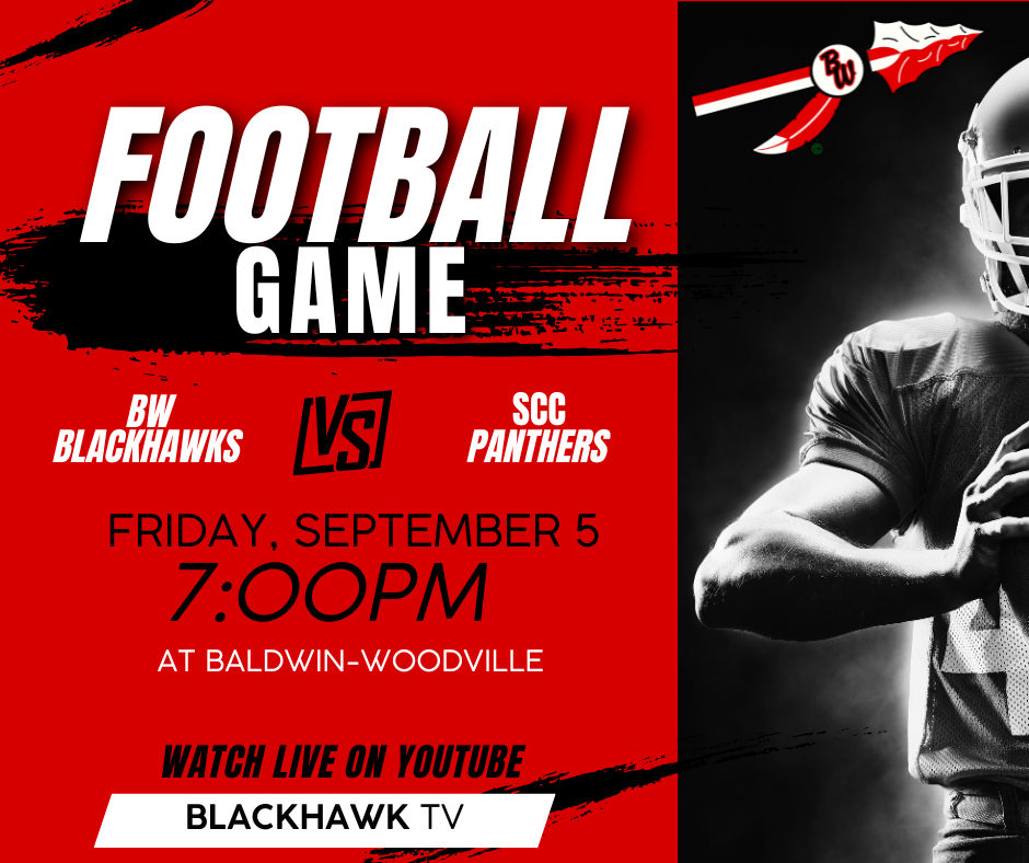 red and black background and an outline of a football player