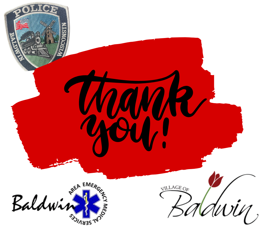 thank you with logos of village of baldwin, baldwin ems and baldwin pd
