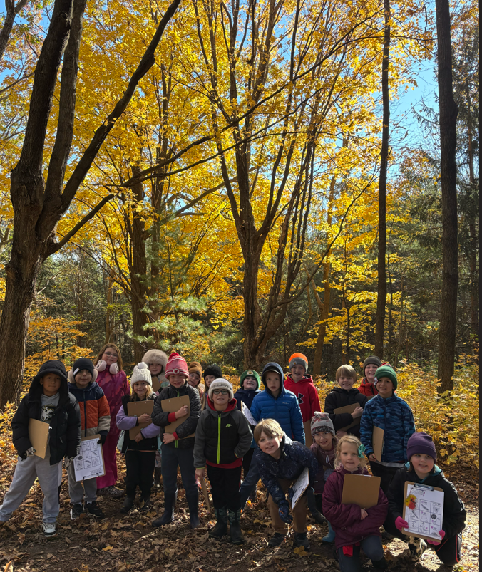 Students surrounded in yellow trees.