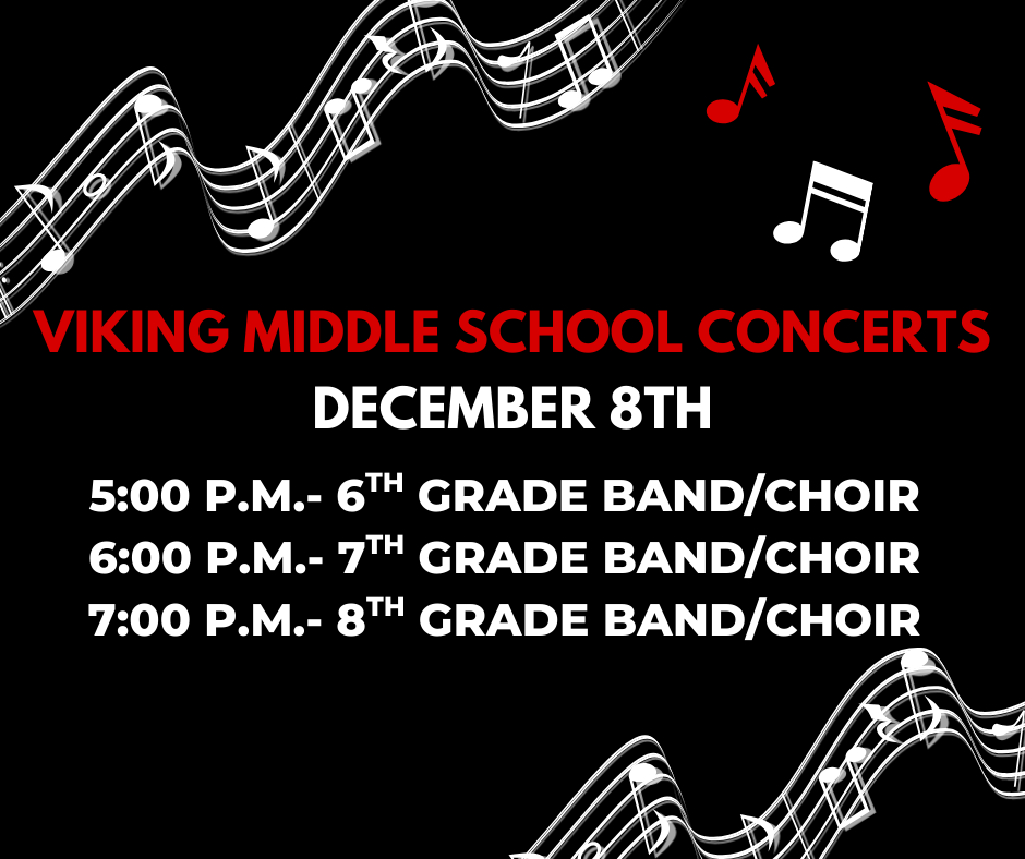 Viking Middle School Concerts with music notes.
