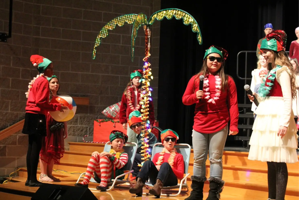 Santa's elves on stage.