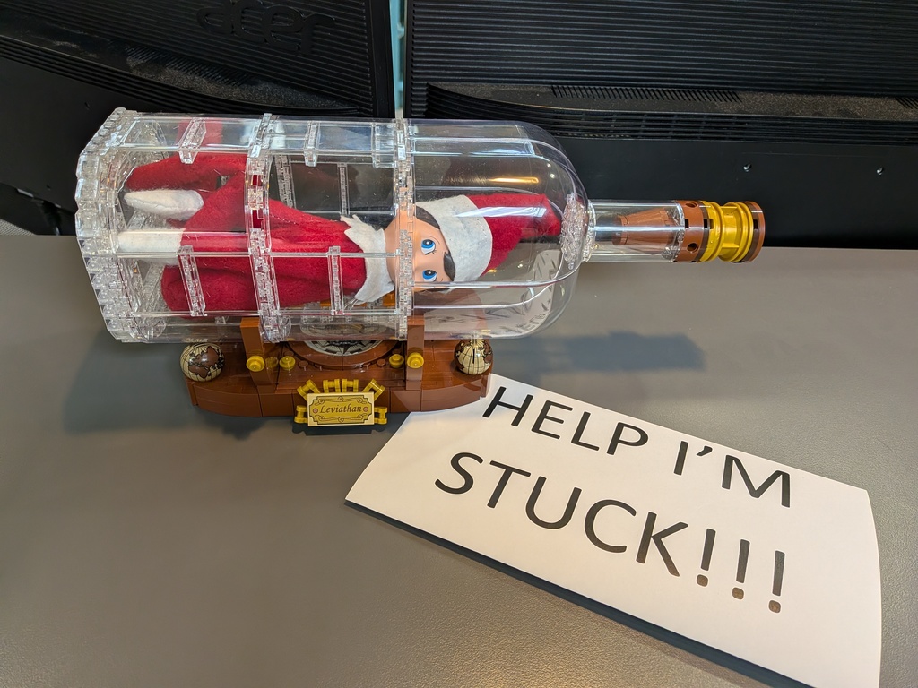 Elfred in a lego bottle.