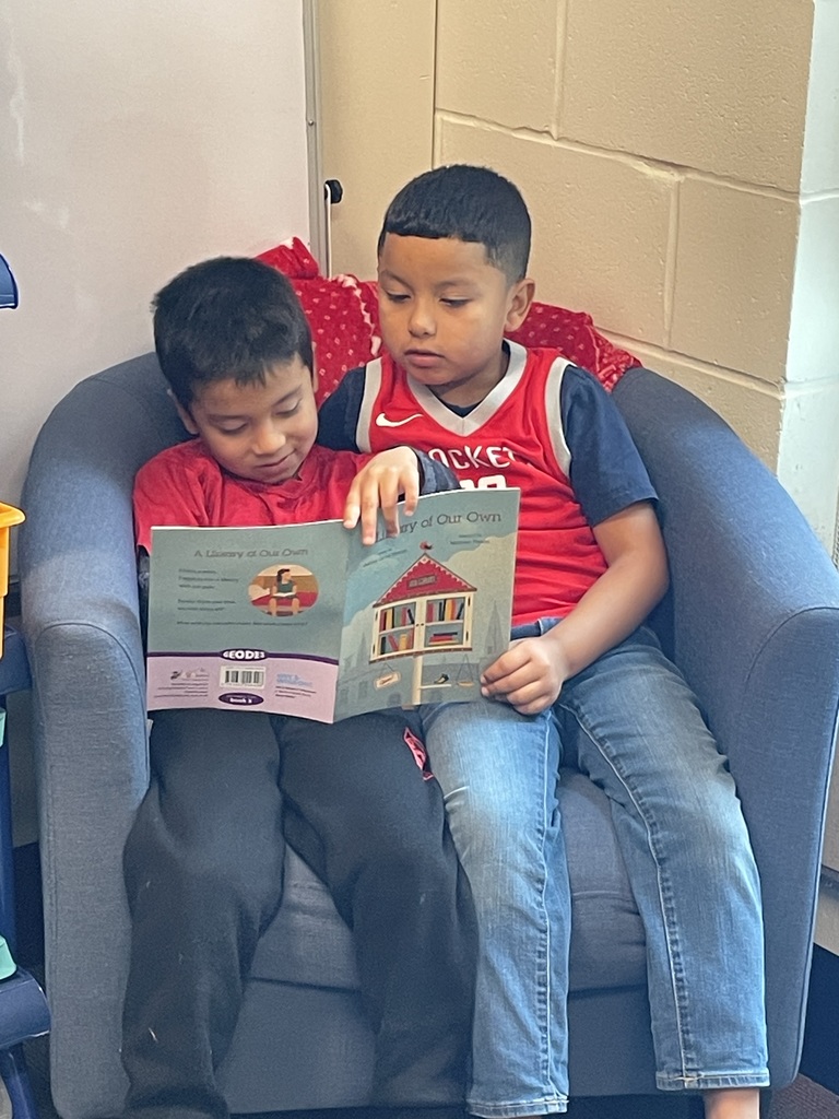 Two students reading together.