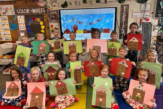 Kindergarten class with artwork