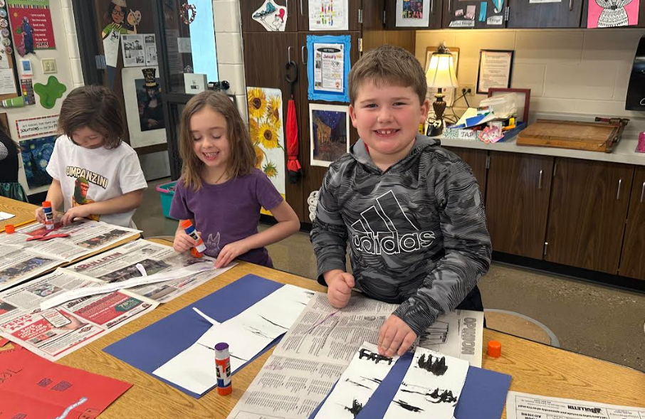 Students working on art projects